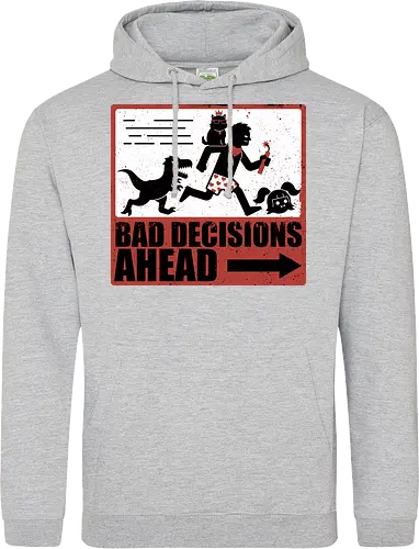 Dungeon Crawler Bad Decisions - Chaos, Velociraptor, Dinosaur, Bad Decisions, Destroy, Plan, Nerd, Geek, Fantasy, Adventure, Rpg, Litrpg, Book, Books, Bookworm, Science Fantasy, Science Fiction, Scifi, Cat, Pet, Carl, Funny, Post-apocalyptic, Apocalypse, Post Apocalyptic, Apocalyptic Cats, Postapocalypse, Post-apocalypse, Poster, Action, Punk, Explosion, Explosive, Books, Book, Crawler, Dungeon Crawler, Geometric, Anarchy, Anarchist, Sign - Standard Hoodie
