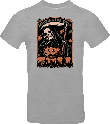 Grim Reaper Autumn - Pain, Halloween, Halloween Design, Halloween Art, Halloween Aesthetic, Halloween Pumpkin, Halloween Vibes, Spooky, Spooky Season, Creepy, Scary, Scary Art, Pumpkins, Pumpkin, Skeleton, Skull, Dark, Horror, Horror Stories, Fright, Creature, Autumn, Autumn Leaves, Autumn Vibes, Autumn Season, Fall, Fall Leaves, Fall Vibes, Leaves, Leaf, Pumpkin Season, Fun, Funny, Dark Humor, Humor, Sarcastic, Sarcasm, Irony, Dread, Existential Dread. Laugh, Laughing, Nihilist Humor, Nihilist, Relatable - Standard T-Shirt