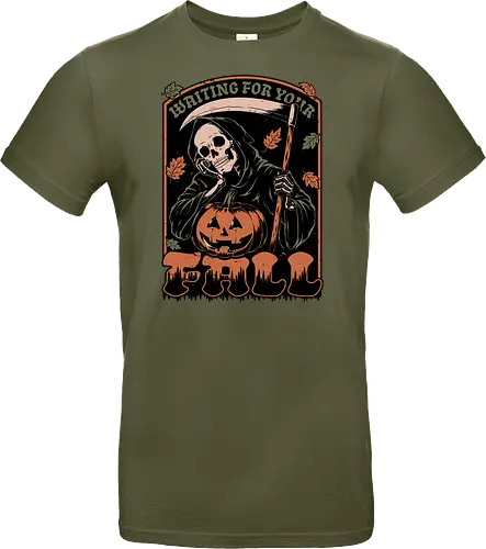 Grim Reaper Autumn - Pain, Halloween, Halloween Design, Halloween Art, Halloween Aesthetic, Halloween Pumpkin, Halloween Vibes, Spooky, Spooky Season, Creepy, Scary, Scary Art, Pumpkins, Pumpkin, Skeleton, Skull, Dark, Horror, Horror Stories, Fright, Creature, Autumn, Autumn Leaves, Autumn Vibes, Autumn Season, Fall, Fall Leaves, Fall Vibes, Leaves, Leaf, Pumpkin Season, Fun, Funny, Dark Humor, Humor, Sarcastic, Sarcasm, Irony, Dread, Existential Dread. Laugh, Laughing, Nihilist Humor, Nihilist, Relatable - Standard T-Shirt