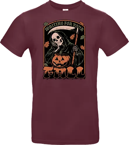 Grim Reaper Autumn - Pain, Halloween, Halloween Design, Halloween Art, Halloween Aesthetic, Halloween Pumpkin, Halloween Vibes, Spooky, Spooky Season, Creepy, Scary, Scary Art, Pumpkins, Pumpkin, Skeleton, Skull, Dark, Horror, Horror Stories, Fright, Creature, Autumn, Autumn Leaves, Autumn Vibes, Autumn Season, Fall, Fall Leaves, Fall Vibes, Leaves, Leaf, Pumpkin Season, Fun, Funny, Dark Humor, Humor, Sarcastic, Sarcasm, Irony, Dread, Existential Dread. Laugh, Laughing, Nihilist Humor, Nihilist, Relatable - Standard T-Shirt