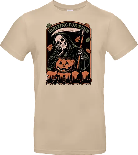 Grim Reaper Autumn - Pain, Halloween, Halloween Design, Halloween Art, Halloween Aesthetic, Halloween Pumpkin, Halloween Vibes, Spooky, Spooky Season, Creepy, Scary, Scary Art, Pumpkins, Pumpkin, Skeleton, Skull, Dark, Horror, Horror Stories, Fright, Creature, Autumn, Autumn Leaves, Autumn Vibes, Autumn Season, Fall, Fall Leaves, Fall Vibes, Leaves, Leaf, Pumpkin Season, Fun, Funny, Dark Humor, Humor, Sarcastic, Sarcasm, Irony, Dread, Existential Dread. Laugh, Laughing, Nihilist Humor, Nihilist, Relatable - Standard T-Shirt