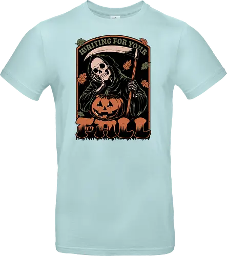 Grim Reaper Autumn - Pain, Halloween, Halloween Design, Halloween Art, Halloween Aesthetic, Halloween Pumpkin, Halloween Vibes, Spooky, Spooky Season, Creepy, Scary, Scary Art, Pumpkins, Pumpkin, Skeleton, Skull, Dark, Horror, Horror Stories, Fright, Creature, Autumn, Autumn Leaves, Autumn Vibes, Autumn Season, Fall, Fall Leaves, Fall Vibes, Leaves, Leaf, Pumpkin Season, Fun, Funny, Dark Humor, Humor, Sarcastic, Sarcasm, Irony, Dread, Existential Dread. Laugh, Laughing, Nihilist Humor, Nihilist, Relatable - Standard T-Shirt