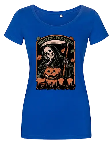 Grim Reaper Autumn - Pain, Halloween, Halloween Design, Halloween Art, Halloween Aesthetic, Halloween Pumpkin, Halloween Vibes, Spooky, Spooky Season, Creepy, Scary, Scary Art, Pumpkins, Pumpkin, Skeleton, Skull, Dark, Horror, Horror Stories, Fright, Creature, Autumn, Autumn Leaves, Autumn Vibes, Autumn Season, Fall, Fall Leaves, Fall Vibes, Leaves, Leaf, Pumpkin Season, Fun, Funny, Dark Humor, Humor, Sarcastic, Sarcasm, Irony, Dread, Existential Dread. Laugh, Laughing, Nihilist Humor, Nihilist, Relatable - Damen T-Shirt