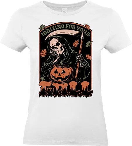 Grim Reaper Autumn - Pain, Halloween, Halloween Design, Halloween Art, Halloween Aesthetic, Halloween Pumpkin, Halloween Vibes, Spooky, Spooky Season, Creepy, Scary, Scary Art, Pumpkins, Pumpkin, Skeleton, Skull, Dark, Horror, Horror Stories, Fright, Creature, Autumn, Autumn Leaves, Autumn Vibes, Autumn Season, Fall, Fall Leaves, Fall Vibes, Leaves, Leaf, Pumpkin Season, Fun, Funny, Dark Humor, Humor, Sarcastic, Sarcasm, Irony, Dread, Existential Dread. Laugh, Laughing, Nihilist Humor, Nihilist, Relatable - Standard T-Shirt (Frauen)