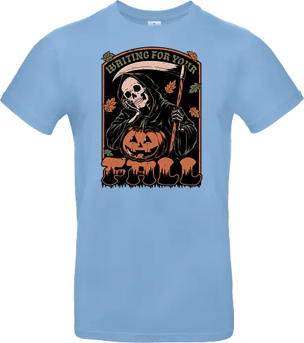Grim Reaper Autumn - Pain, Halloween, Halloween Design, Halloween Art, Halloween Aesthetic, Halloween Pumpkin, Halloween Vibes, Spooky, Spooky Season, Creepy, Scary, Scary Art, Pumpkins, Pumpkin, Skeleton, Skull, Dark, Horror, Horror Stories, Fright, Creature, Autumn, Autumn Leaves, Autumn Vibes, Autumn Season, Fall, Fall Leaves, Fall Vibes, Leaves, Leaf, Pumpkin Season, Fun, Funny, Dark Humor, Humor, Sarcastic, Sarcasm, Irony, Dread, Existential Dread. Laugh, Laughing, Nihilist Humor, Nihilist, Relatable - Standard T-Shirt