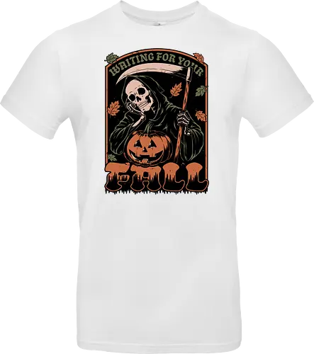 Grim Reaper Autumn - Pain, Halloween, Halloween Design, Halloween Art, Halloween Aesthetic, Halloween Pumpkin, Halloween Vibes, Spooky, Spooky Season, Creepy, Scary, Scary Art, Pumpkins, Pumpkin, Skeleton, Skull, Dark, Horror, Horror Stories, Fright, Creature, Autumn, Autumn Leaves, Autumn Vibes, Autumn Season, Fall, Fall Leaves, Fall Vibes, Leaves, Leaf, Pumpkin Season, Fun, Funny, Dark Humor, Humor, Sarcastic, Sarcasm, Irony, Dread, Existential Dread. Laugh, Laughing, Nihilist Humor, Nihilist, Relatable - Standard T-Shirt