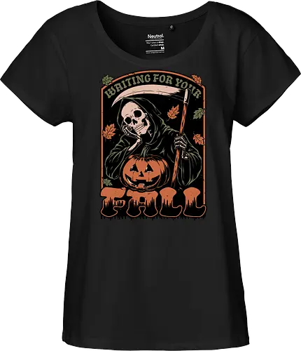 Grim Reaper Autumn - Pain, Halloween, Halloween Design, Halloween Art, Halloween Aesthetic, Halloween Pumpkin, Halloween Vibes, Spooky, Spooky Season, Creepy, Scary, Scary Art, Pumpkins, Pumpkin, Skeleton, Skull, Dark, Horror, Horror Stories, Fright, Creature, Autumn, Autumn Leaves, Autumn Vibes, Autumn Season, Fall, Fall Leaves, Fall Vibes, Leaves, Leaf, Pumpkin Season, Fun, Funny, Dark Humor, Humor, Sarcastic, Sarcasm, Irony, Dread, Existential Dread. Laugh, Laughing, Nihilist Humor, Nihilist, Relatable - Fairtrade Girl Shirt