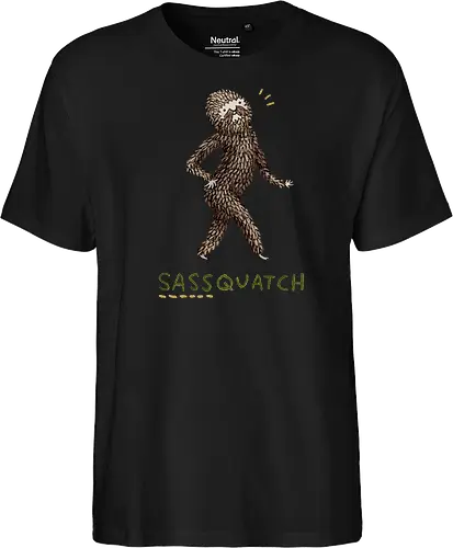 Braunes Pelziges Wesen Freche Pose Haltung Rosige Wangen - braunes pelziges eitles Wesen, elegante selbstbewusste mythische Pose, rosige Wangen goldener Glanz, Wald Legende Wortspiel, kreative Haltung Humor Kunst, handgefertigte Wesen Illustration, strukturiertes braunes beiges Fell, lustige moosgrüne Typografie, Popkultur Humor Geschenk, mythisches Wesen Haltung Shirt, Stadtlegende süße Illustration, Folklore Wesen Humor Kunst, pelziger Charakter Laufsteg Pose, Wald Wesen Pop Humor, kreatives englisches Folklore Wortspiel - Fairtrade T-Shirt