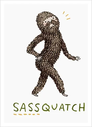 Braunes Pelziges Wesen Freche Pose Haltung Rosige Wangen - braunes pelziges eitles Wesen, elegante selbstbewusste mythische Pose, rosige Wangen goldener Glanz, Wald Legende Wortspiel, kreative Haltung Humor Kunst, handgefertigte Wesen Illustration, strukturiertes braunes beiges Fell, lustige moosgrüne Typografie, Popkultur Humor Geschenk, mythisches Wesen Haltung Shirt, Stadtlegende süße Illustration, Folklore Wesen Humor Kunst, pelziger Charakter Laufsteg Pose, Wald Wesen Pop Humor, kreatives englisches Folklore Wortspiel - Kunstdruck