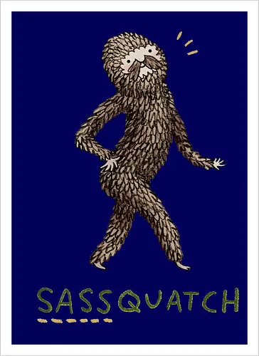 Braunes Pelziges Wesen Freche Pose Haltung Rosige Wangen - braunes pelziges eitles Wesen, elegante selbstbewusste mythische Pose, rosige Wangen goldener Glanz, Wald Legende Wortspiel, kreative Haltung Humor Kunst, handgefertigte Wesen Illustration, strukturiertes braunes beiges Fell, lustige moosgrüne Typografie, Popkultur Humor Geschenk, mythisches Wesen Haltung Shirt, Stadtlegende süße Illustration, Folklore Wesen Humor Kunst, pelziger Charakter Laufsteg Pose, Wald Wesen Pop Humor, kreatives englisches Folklore Wortspiel - Kunstdruck