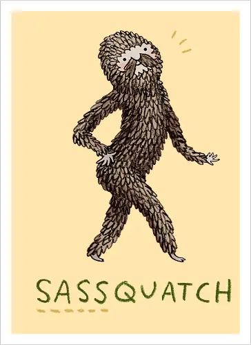 Braunes Pelziges Wesen Freche Pose Haltung Rosige Wangen - braunes pelziges eitles Wesen, elegante selbstbewusste mythische Pose, rosige Wangen goldener Glanz, Wald Legende Wortspiel, kreative Haltung Humor Kunst, handgefertigte Wesen Illustration, strukturiertes braunes beiges Fell, lustige moosgrüne Typografie, Popkultur Humor Geschenk, mythisches Wesen Haltung Shirt, Stadtlegende süße Illustration, Folklore Wesen Humor Kunst, pelziger Charakter Laufsteg Pose, Wald Wesen Pop Humor, kreatives englisches Folklore Wortspiel - Kunstdruck