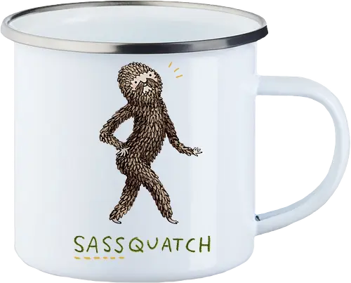 Braunes Pelziges Wesen Freche Pose Haltung Rosige Wangen - braunes pelziges eitles Wesen, elegante selbstbewusste mythische Pose, rosige Wangen goldener Glanz, Wald Legende Wortspiel, kreative Haltung Humor Kunst, handgefertigte Wesen Illustration, strukturiertes braunes beiges Fell, lustige moosgrüne Typografie, Popkultur Humor Geschenk, mythisches Wesen Haltung Shirt, Stadtlegende süße Illustration, Folklore Wesen Humor Kunst, pelziger Charakter Laufsteg Pose, Wald Wesen Pop Humor, kreatives englisches Folklore Wortspiel - Emailletasse