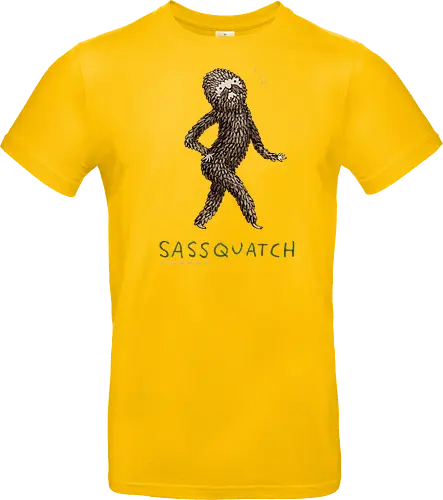 Braunes Pelziges Wesen Freche Pose Haltung Rosige Wangen - braunes pelziges eitles Wesen, elegante selbstbewusste mythische Pose, rosige Wangen goldener Glanz, Wald Legende Wortspiel, kreative Haltung Humor Kunst, handgefertigte Wesen Illustration, strukturiertes braunes beiges Fell, lustige moosgrüne Typografie, Popkultur Humor Geschenk, mythisches Wesen Haltung Shirt, Stadtlegende süße Illustration, Folklore Wesen Humor Kunst, pelziger Charakter Laufsteg Pose, Wald Wesen Pop Humor, kreatives englisches Folklore Wortspiel - Standard T-Shirt
