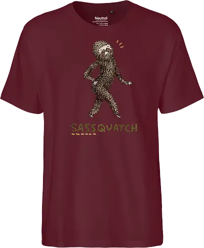 Braunes Pelziges Wesen Freche Pose Haltung Rosige Wangen - braunes pelziges eitles Wesen, elegante selbstbewusste mythische Pose, rosige Wangen goldener Glanz, Wald Legende Wortspiel, kreative Haltung Humor Kunst, handgefertigte Wesen Illustration, strukturiertes braunes beiges Fell, lustige moosgrüne Typografie, Popkultur Humor Geschenk, mythisches Wesen Haltung Shirt, Stadtlegende süße Illustration, Folklore Wesen Humor Kunst, pelziger Charakter Laufsteg Pose, Wald Wesen Pop Humor, kreatives englisches Folklore Wortspiel - Fairtrade T-Shirt