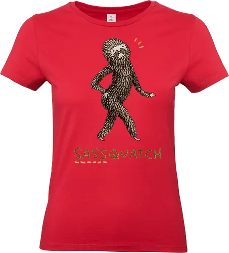 Braunes Pelziges Wesen Freche Pose Haltung Rosige Wangen - braunes pelziges eitles Wesen, elegante selbstbewusste mythische Pose, rosige Wangen goldener Glanz, Wald Legende Wortspiel, kreative Haltung Humor Kunst, handgefertigte Wesen Illustration, strukturiertes braunes beiges Fell, lustige moosgrüne Typografie, Popkultur Humor Geschenk, mythisches Wesen Haltung Shirt, Stadtlegende süße Illustration, Folklore Wesen Humor Kunst, pelziger Charakter Laufsteg Pose, Wald Wesen Pop Humor, kreatives englisches Folklore Wortspiel - Standard T-Shirt (Frauen)