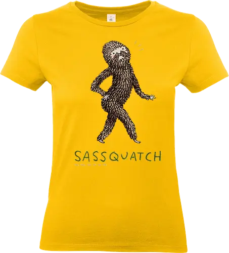 Braunes Pelziges Wesen Freche Pose Haltung Rosige Wangen - braunes pelziges eitles Wesen, elegante selbstbewusste mythische Pose, rosige Wangen goldener Glanz, Wald Legende Wortspiel, kreative Haltung Humor Kunst, handgefertigte Wesen Illustration, strukturiertes braunes beiges Fell, lustige moosgrüne Typografie, Popkultur Humor Geschenk, mythisches Wesen Haltung Shirt, Stadtlegende süße Illustration, Folklore Wesen Humor Kunst, pelziger Charakter Laufsteg Pose, Wald Wesen Pop Humor, kreatives englisches Folklore Wortspiel - Standard T-Shirt (Frauen)