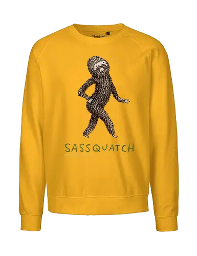 Braunes Pelziges Wesen Freche Pose Haltung Rosige Wangen - braunes pelziges eitles Wesen, elegante selbstbewusste mythische Pose, rosige Wangen goldener Glanz, Wald Legende Wortspiel, kreative Haltung Humor Kunst, handgefertigte Wesen Illustration, strukturiertes braunes beiges Fell, lustige moosgrüne Typografie, Popkultur Humor Geschenk, mythisches Wesen Haltung Shirt, Stadtlegende süße Illustration, Folklore Wesen Humor Kunst, pelziger Charakter Laufsteg Pose, Wald Wesen Pop Humor, kreatives englisches Folklore Wortspiel - Fairtrade Sweatshirt