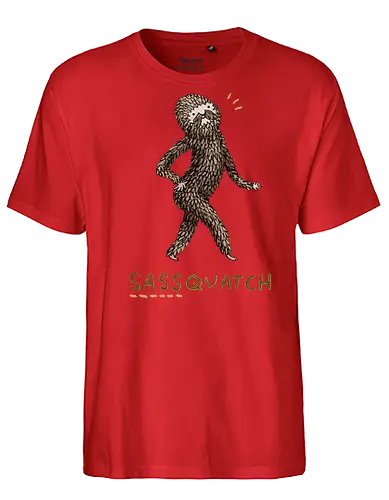 Braunes Pelziges Wesen Freche Pose Haltung Rosige Wangen - braunes pelziges eitles Wesen, elegante selbstbewusste mythische Pose, rosige Wangen goldener Glanz, Wald Legende Wortspiel, kreative Haltung Humor Kunst, handgefertigte Wesen Illustration, strukturiertes braunes beiges Fell, lustige moosgrüne Typografie, Popkultur Humor Geschenk, mythisches Wesen Haltung Shirt, Stadtlegende süße Illustration, Folklore Wesen Humor Kunst, pelziger Charakter Laufsteg Pose, Wald Wesen Pop Humor, kreatives englisches Folklore Wortspiel - Fairtrade T-Shirt