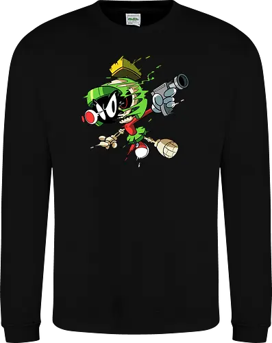 Freaky Grüner Marsianer Horror - Underground Alien Cartoon Kunst - grüner Marsianer Horror, Alien Cartoon Freaky, grünes Marsianer Skelett, rotes hypnotisches Auge Cartoon, Marvin the Martian, horror, schmelzendes grünes Schleim, Underground Alien Kunst, Alien Horror Geek Druck, Zombie Marsianer Waffe, römischer Helm Cartoon Horror, alternative Alien Kunst, Weltraum Cartoon Horror, urbaner Alien Geek Druck, Marsianer Pop Art Horror, Alien Charakter Horror, dunkler Alien Cartoon - Sweatshirt
