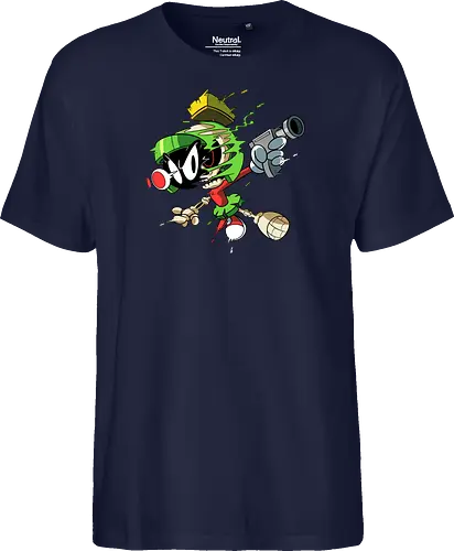 Freaky Grüner Marsianer Horror - Underground Alien Cartoon Kunst - grüner Marsianer Horror, Alien Cartoon Freaky, grünes Marsianer Skelett, rotes hypnotisches Auge Cartoon, Marvin the Martian, horror, schmelzendes grünes Schleim, Underground Alien Kunst, Alien Horror Geek Druck, Zombie Marsianer Waffe, römischer Helm Cartoon Horror, alternative Alien Kunst, Weltraum Cartoon Horror, urbaner Alien Geek Druck, Marsianer Pop Art Horror, Alien Charakter Horror, dunkler Alien Cartoon - Fairtrade T-Shirt