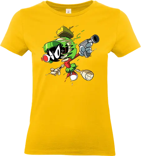 Freaky Grüner Marsianer Horror - Underground Alien Cartoon Kunst - grüner Marsianer Horror, Alien Cartoon Freaky, grünes Marsianer Skelett, rotes hypnotisches Auge Cartoon, Marvin the Martian, horror, schmelzendes grünes Schleim, Underground Alien Kunst, Alien Horror Geek Druck, Zombie Marsianer Waffe, römischer Helm Cartoon Horror, alternative Alien Kunst, Weltraum Cartoon Horror, urbaner Alien Geek Druck, Marsianer Pop Art Horror, Alien Charakter Horror, dunkler Alien Cartoon - Standard T-Shirt (Frauen)