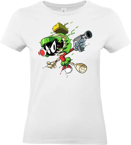 Freaky Grüner Marsianer Horror - Underground Alien Cartoon Kunst - grüner Marsianer Horror, Alien Cartoon Freaky, grünes Marsianer Skelett, rotes hypnotisches Auge Cartoon, Marvin the Martian, horror, schmelzendes grünes Schleim, Underground Alien Kunst, Alien Horror Geek Druck, Zombie Marsianer Waffe, römischer Helm Cartoon Horror, alternative Alien Kunst, Weltraum Cartoon Horror, urbaner Alien Geek Druck, Marsianer Pop Art Horror, Alien Charakter Horror, dunkler Alien Cartoon - Standard T-Shirt (Frauen)