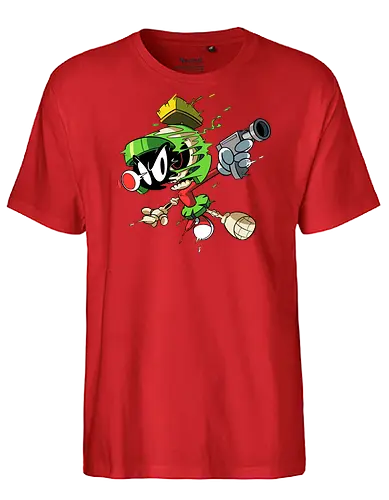 Freaky Grüner Marsianer Horror - Underground Alien Cartoon Kunst - grüner Marsianer Horror, Alien Cartoon Freaky, grünes Marsianer Skelett, rotes hypnotisches Auge Cartoon, Marvin the Martian, horror, schmelzendes grünes Schleim, Underground Alien Kunst, Alien Horror Geek Druck, Zombie Marsianer Waffe, römischer Helm Cartoon Horror, alternative Alien Kunst, Weltraum Cartoon Horror, urbaner Alien Geek Druck, Marsianer Pop Art Horror, Alien Charakter Horror, dunkler Alien Cartoon - Fairtrade T-Shirt