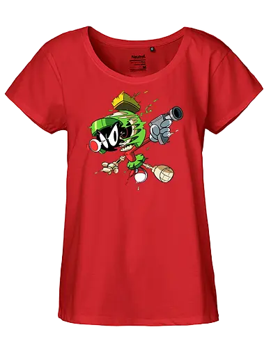 Freaky Grüner Marsianer Horror - Underground Alien Cartoon Kunst - grüner Marsianer Horror, Alien Cartoon Freaky, grünes Marsianer Skelett, rotes hypnotisches Auge Cartoon, Marvin the Martian, horror, schmelzendes grünes Schleim, Underground Alien Kunst, Alien Horror Geek Druck, Zombie Marsianer Waffe, römischer Helm Cartoon Horror, alternative Alien Kunst, Weltraum Cartoon Horror, urbaner Alien Geek Druck, Marsianer Pop Art Horror, Alien Charakter Horror, dunkler Alien Cartoon - Fairtrade Girl Shirt