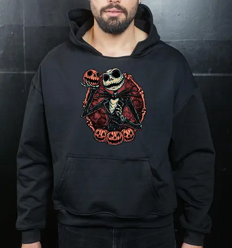 Pumpkin Nightmare - Movie, animated, animation, horror, Halloween, pumpkin, skeleton, character, fantasy - Cropped Hoodie