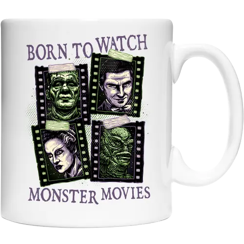 Born to watch monster movies - Horror, horror movies, classic horror, classic, monsters, creature, Halloween - Keramiktasse