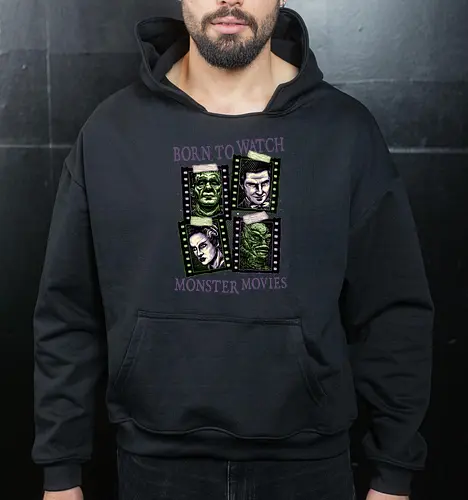 Born to watch monster movies - Horror, horror movies, classic horror, classic, monsters, creature, Halloween - Cropped Hoodie
