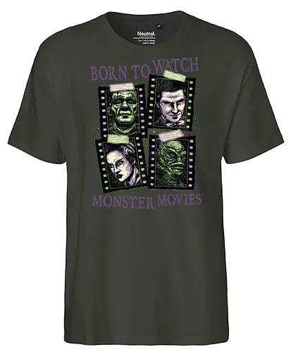 Born to watch monster movies - Horror, horror movies, classic horror, classic, monsters, creature, Halloween - Fairtrade T-Shirt