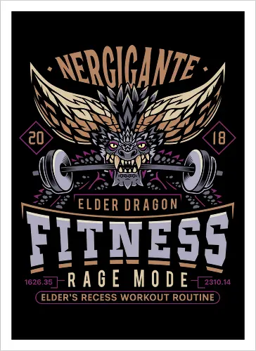 Nergigante Fitness - hunting, monster hunter world, nergigante, gamer, gaming, video games, iceborne, palico, wyvern, monster hunter rise, monster hunter wilds, furious rajang, pukei pukei, wilds ascendance - Kunstdruck