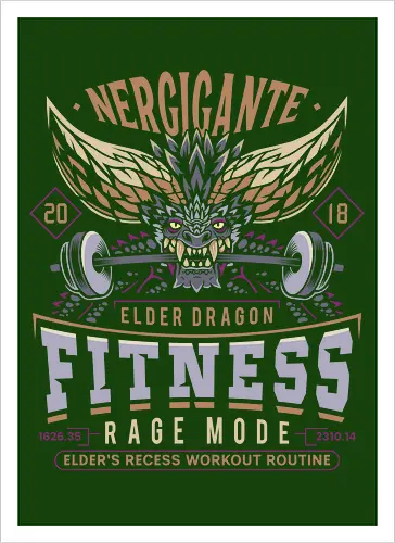 Nergigante Fitness - hunting, monster hunter world, nergigante, gamer, gaming, video games, iceborne, palico, wyvern, monster hunter rise, monster hunter wilds, furious rajang, pukei pukei, wilds ascendance - Kunstdruck