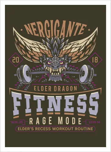 Nergigante Fitness - hunting, monster hunter world, nergigante, gamer, gaming, video games, iceborne, palico, wyvern, monster hunter rise, monster hunter wilds, furious rajang, pukei pukei, wilds ascendance - Kunstdruck