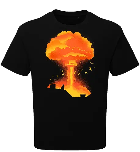 Cataclysm - cat, animal, apocalypse, atomic bomb, cat lover, cats, cute, funny, humor, kitty, nuclear bomb, nuke, pet, sarcasm, cataclysm - Oversize T-Shirt