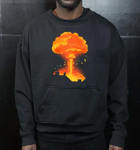Cataclysm - cat, animal, apocalypse, atomic bomb, cat lover, cats, cute, funny, humor, kitty, nuclear bomb, nuke, pet, sarcasm, cataclysm - Cropped Sweatshirt