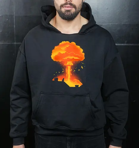 Cataclysm - cat, animal, apocalypse, atomic bomb, cat lover, cats, cute, funny, humor, kitty, nuclear bomb, nuke, pet, sarcasm, cataclysm - Cropped Hoodie