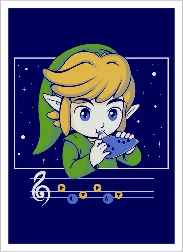 My Song - gaming, videogame, retro, fantasy, music, ocarina, adventure, gamer, geek, nostalgia, melody, magical, character, cartoon, anime, stars, player, classic, illustration, gaming - Kunstdruck