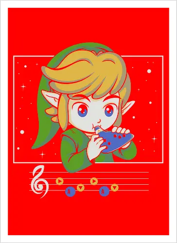 My Song - gaming, videogame, retro, fantasy, music, ocarina, adventure, gamer, geek, nostalgia, melody, magical, character, cartoon, anime, stars, player, classic, illustration, gaming - Kunstdruck