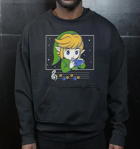 My Song - gaming, videogame, retro, fantasy, music, ocarina, adventure, gamer, geek, nostalgia, melody, magical, character, cartoon, anime, stars, player, classic, illustration, gaming - Cropped Sweatshirt