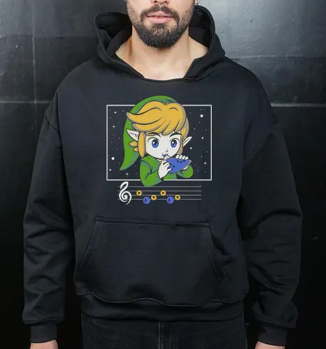 My Song - gaming, videogame, retro, fantasy, music, ocarina, adventure, gamer, geek, nostalgia, melody, magical, character, cartoon, anime, stars, player, classic, illustration, gaming - Cropped Hoodie
