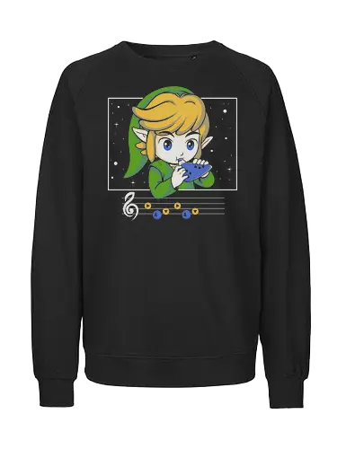 My Song - gaming, videogame, retro, fantasy, music, ocarina, adventure, gamer, geek, nostalgia, melody, magical, character, cartoon, anime, stars, player, classic, illustration, gaming - Fairtrade Sweatshirt