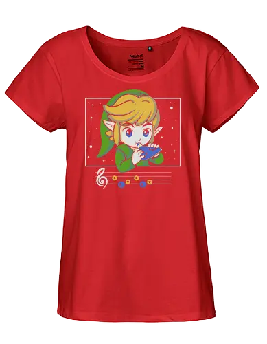 My Song - gaming, videogame, retro, fantasy, music, ocarina, adventure, gamer, geek, nostalgia, melody, magical, character, cartoon, anime, stars, player, classic, illustration, gaming - Fairtrade Girl Shirt