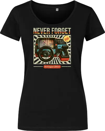 Never Forget - 80s Car Racing Simulator - 80s, 80s kid, 80s toys, childhood, childhood games, childhood memories, never forget, nostalgia, retro, retro style, toys, vintage, 80s aesthetic, 80s retro, nostalgia lover - Damen T-Shirt