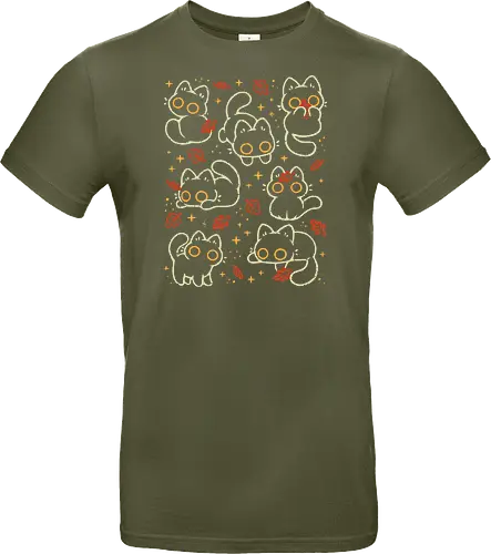 Cute Black Cats with Autumn Leaves - autumn cat, cute black cat, autumn, autumn leaves, fall, warm, cozy, hygge, kitty, october, love, pattern, seamless, nature, xmorfina - Standard T-Shirt