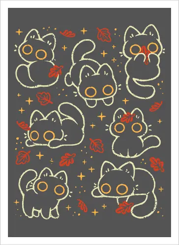 Cute Black Cats with Autumn Leaves - autumn cat, cute black cat, autumn, autumn leaves, fall, warm, cozy, hygge, kitty, october, love, pattern, seamless, nature, xmorfina - Kunstdruck