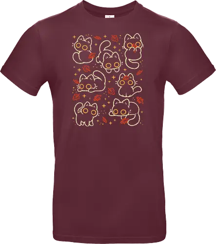 Cute Black Cats with Autumn Leaves - autumn cat, cute black cat, autumn, autumn leaves, fall, warm, cozy, hygge, kitty, october, love, pattern, seamless, nature, xmorfina - Standard T-Shirt