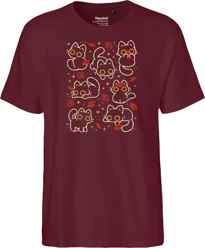 Cute Black Cats with Autumn Leaves - autumn cat, cute black cat, autumn, autumn leaves, fall, warm, cozy, hygge, kitty, october, love, pattern, seamless, nature, xmorfina - Fairtrade T-Shirt