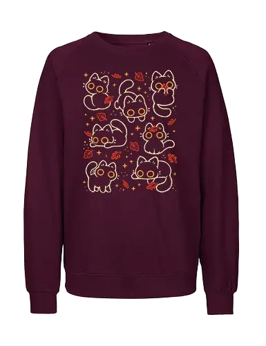 Cute Black Cats with Autumn Leaves - autumn cat, cute black cat, autumn, autumn leaves, fall, warm, cozy, hygge, kitty, october, love, pattern, seamless, nature, xmorfina - Fairtrade Sweatshirt